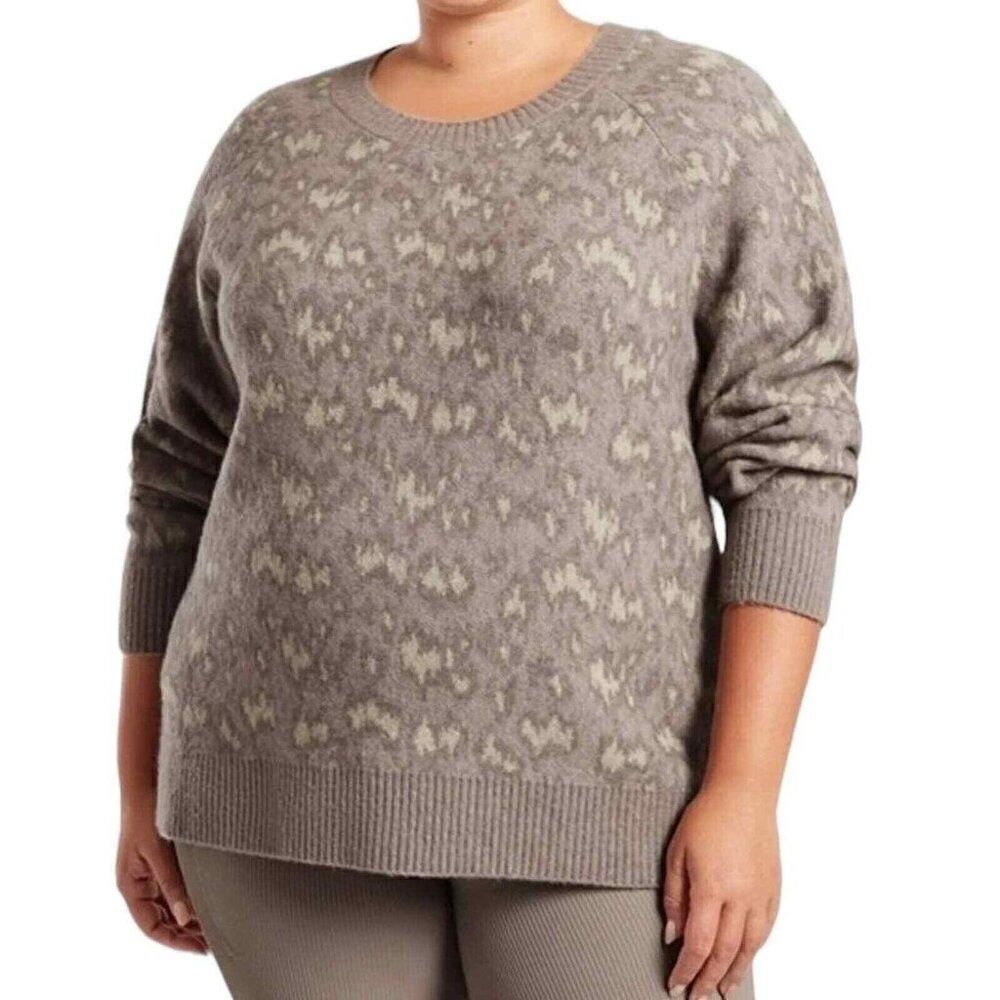Athleta Hawthorn Merino Wool Crew Neck Sweater Size 3X Taupe Leopard
